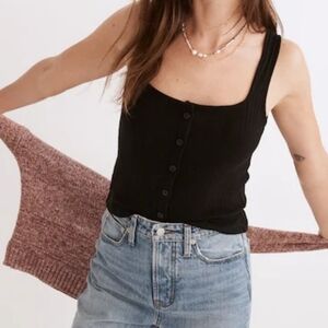 Madewell Black Ribbed Button Front Crop Tank